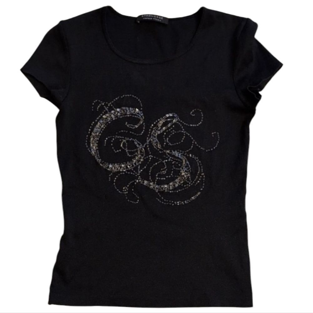 Strenesse By Gabriele Strehle Black Beaded Tee Shirt Size 6